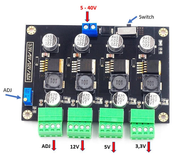 LM2596 Multi-Channel Step-Down Spannungsregler – 3.3V / 5V / 12V / ADJ – 4-fach