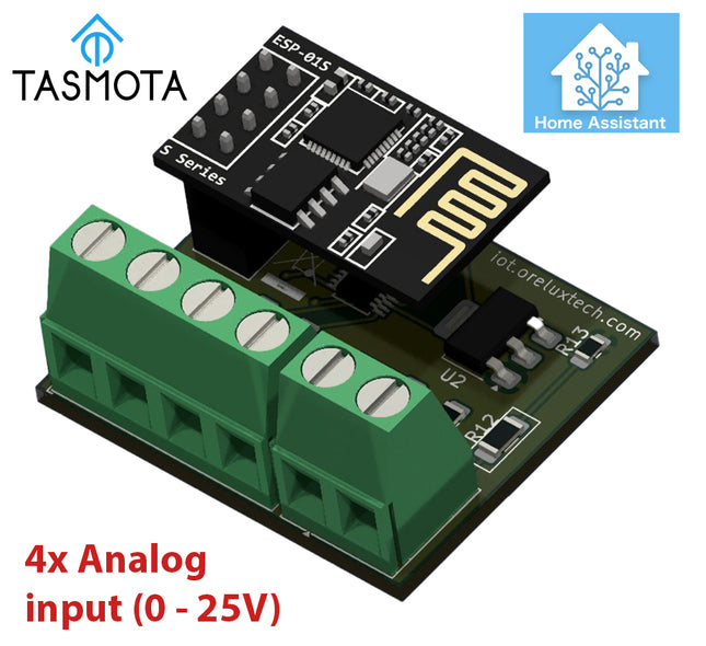 4-Kanal Digit4 Analog Input Modul 0–25V – Wi-Fi, Tasmota, Home Assistant kompatibel