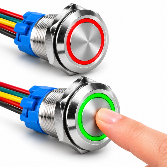 16mm Bicolor LED Drucktaster Rot Grün 7-Pin Metall