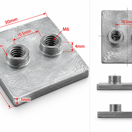 Aluminium Wasserkühlplatte 30x30mm M6 mit 1m Schlauch 4x6mm