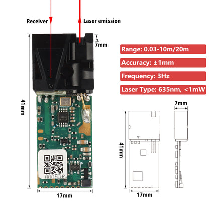 LDL 40m Laser Entfernungssensor 20Hz TTL UART ±3mm Distance Sensor