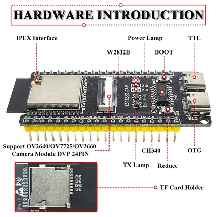ESP32-S3 N16R8 CAM Development Board 16MB Flash 8MB PSRAM für OV2640 OV5640 Kamera USB-C WiFi