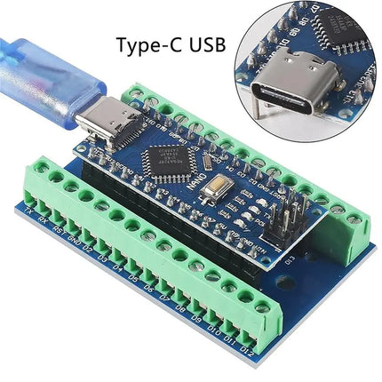 Arduino Nano V3 Set mit Breakout Board – Terminal Adapter CH340 USB Type C 2in1