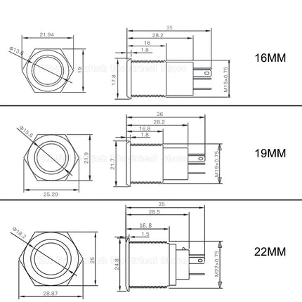 16mm Bicolor LED Drucktaster Rot Grün 7-Pin Metall
