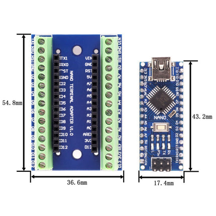 Arduino Nano V3 Set mit Breakout Board – Terminal Adapter CH340 Mini USB 2in1