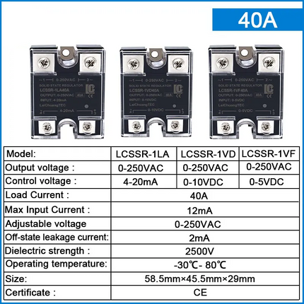 SSR 40A AC Leistungsregler 0-250V Solid State Voltage Regulator 0-10V 4-20mA 0-5V