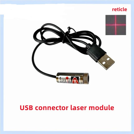 All in one USB 5mW Laser Modul mit Positionierer Halter Fokussierbar mit Netzteil adapter 230V Strahlformen:&nbsp;Punkt / Linie / Kreuz&nbsp;(wechselbare Linsen)